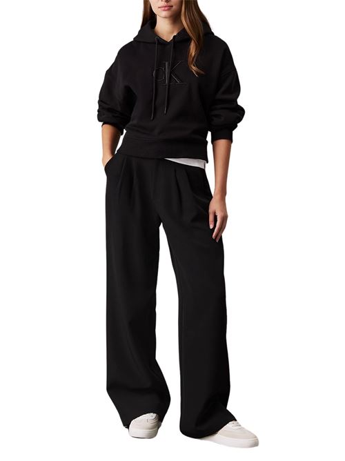 Felpa nera in pile misto cotone Calvin Klein Jeans | J20J224718BEH